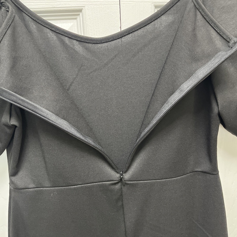 Women's Minimal Classic Balloon Sleeve Midi Dress,Size M Black - Picture 6 of 8